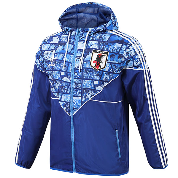 Japan windbreaker hoodie jacket football sportswear tracksuit zipper men's blue cartoon training kit outdoor soccer coat 2023-2024
