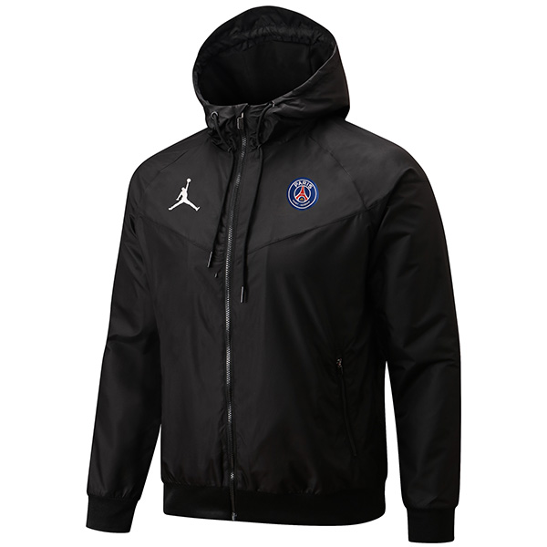 Jordan paris saint germain windbreaker hoodie jacket football sportswear tracksuit full zipper uniform men's training black kit outdoor soccer coat 2022-2023