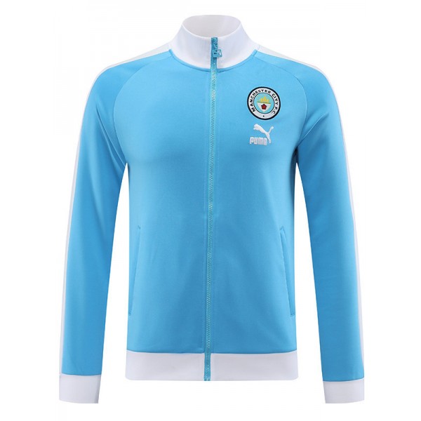 Manchester city jacket football sportswear tracksuit full zipper men's training kit skyblue outdoor soccer coat 2023-2024