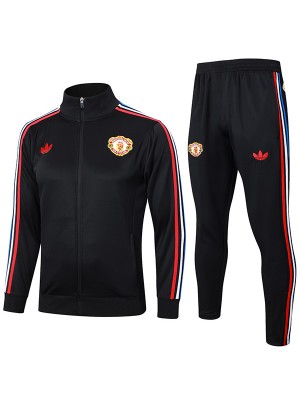 Manchester united jacket football sportswear tracksuit full zipper men's black training kit outdoor soccer coat 2024-2025
