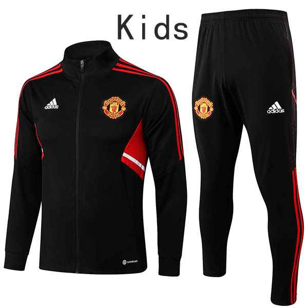 Manchester united jacket kids kit black football sportswear tracksuit full zipper youth training uniform outdoor children soccer coat 2022-2023