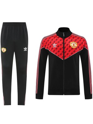 Manchester united jacket tracksuit black red men's training kit 2025-2026
