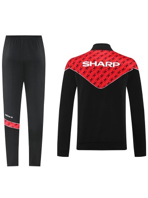 Manchester united jacket tracksuit black red men's training kit 2025-2026
