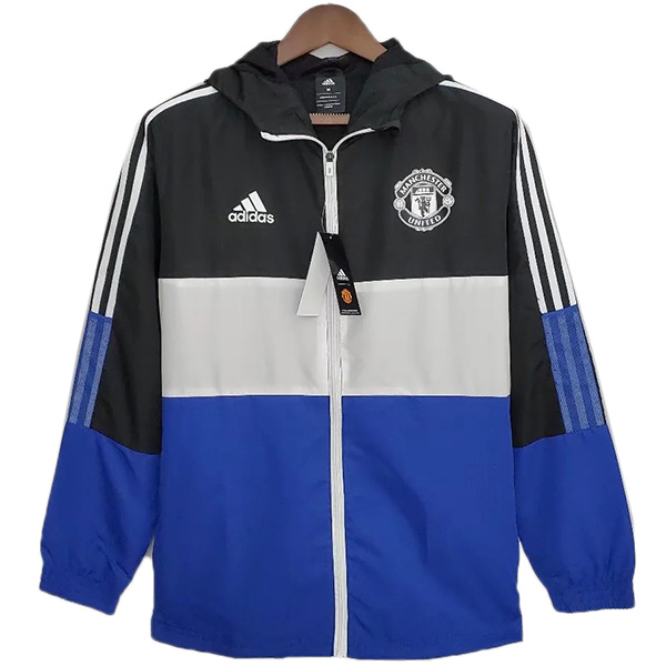 Manchester united windbreaker hoodie jacket football blue uniform tracksuit full zipper men's training kit 2022