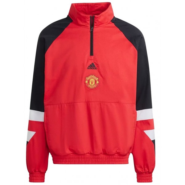 Manchester united windbreaker hoodie jacket football sportswear red tracksuit zipper men's training kit outdoor soccer coat 2023-2024