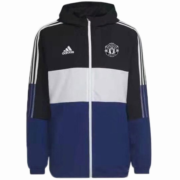 Manchester united windbreaker hoodie jacket football sportswear tracksuit full zipper men's training blue kit athletic outdoor soccer coat 2022-2023