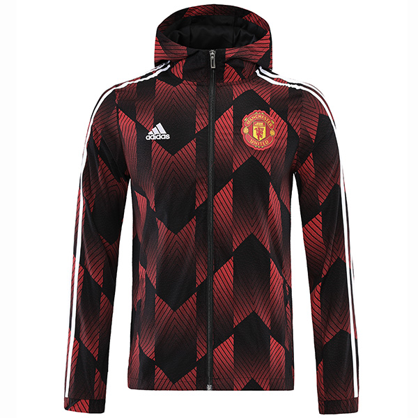 Manchester united windbreaker hoodie jacket football sportswear tracksuit full zipper men's training red kit 2022-2023