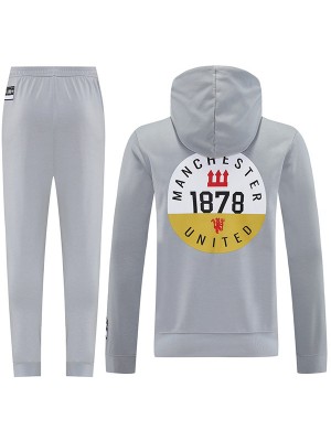 Manchester united windbreaker hoodie jacket  tracksuit gray men's training kit 2025-2026