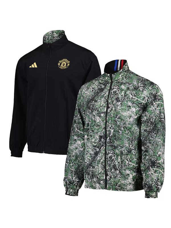 Manchester united windbreaker jacket black green tracksuit men's training coat 2025-2026
