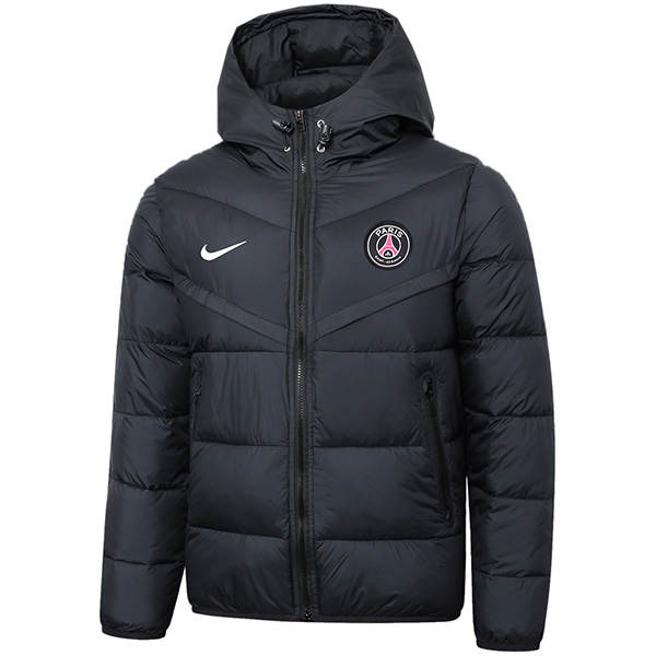 Paris Saint-Germain hoodie cotton-padded jacket football sportswear tracksuit full zipper men's training black kit outdoor soccer coat 2024