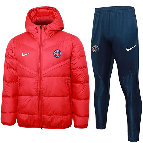 Paris Saint-Germain hoodie cotton-padded jacket football sportswear tracksuit full zipper men's training kit outdoor soccer red coat 2024