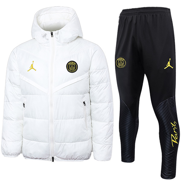 Paris Saint-Germain hoodie cotton-padded jacket football sportswear tracksuit full zipper men's training white black kit outdoor soccer coat 2024
