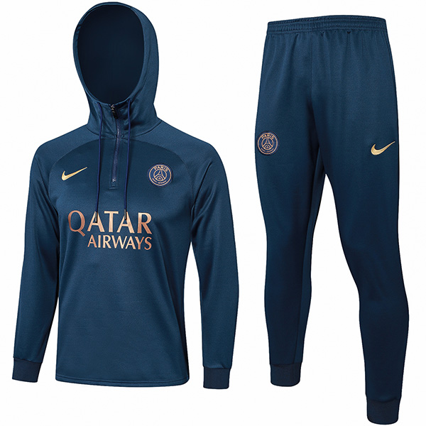 Paris saint-germain hoodie jacket football sportswear tracksuit falf zip uniform men's training kit navy outdoor soccer coat 2023-2024
