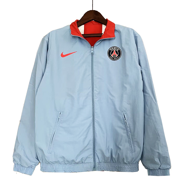 Paris saint germain windbreaker hoodie jacket double sides football sportswear tracksuit full zipper men's training red lightblue kit outdoor soccer coat 2023-2024