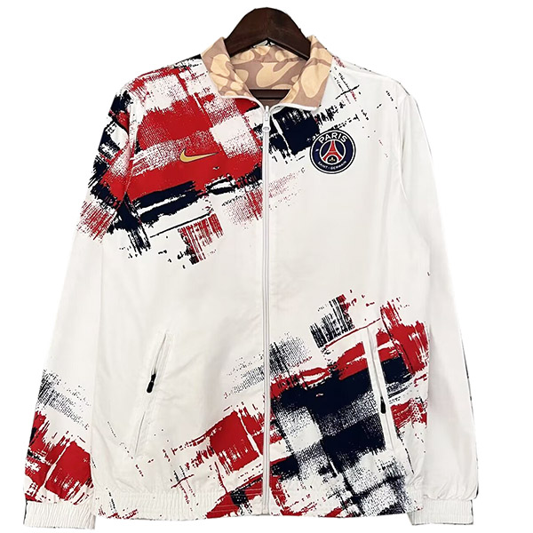 Paris Saint-Germain windbreaker hoodie jacket football sportswear tracksuit full zipper men's training kit white red outdoor soccer coat 2024