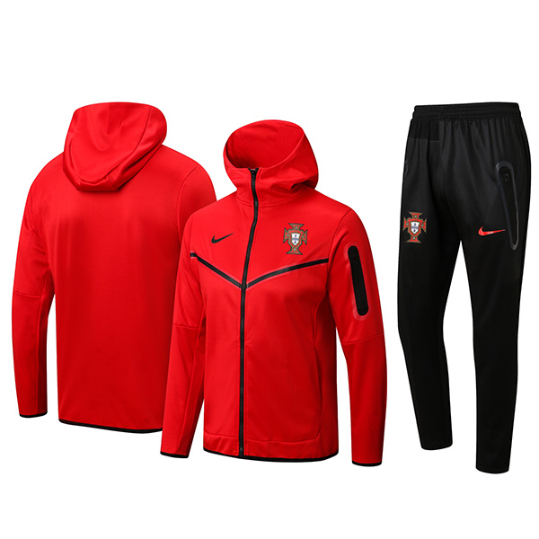 Portugal hoodie jacket football sportswear tracksuit full zipper uniform men's training kit athletic outdoor soccer red coat 2022