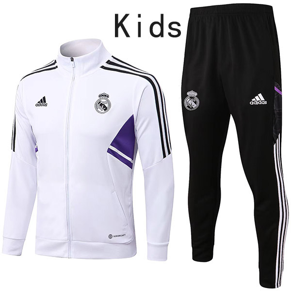 Real madrid  jacket kids kit football sportswear tracksuit white zipper neck youth training uniform outdoor children soccer coat 2022-2023