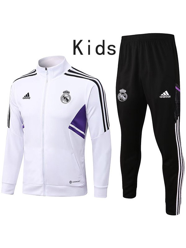 Real madrid  jacket kids kit football sportswear tracksuit white zipper neck youth training uniform outdoor children soccer coat 2022-2023