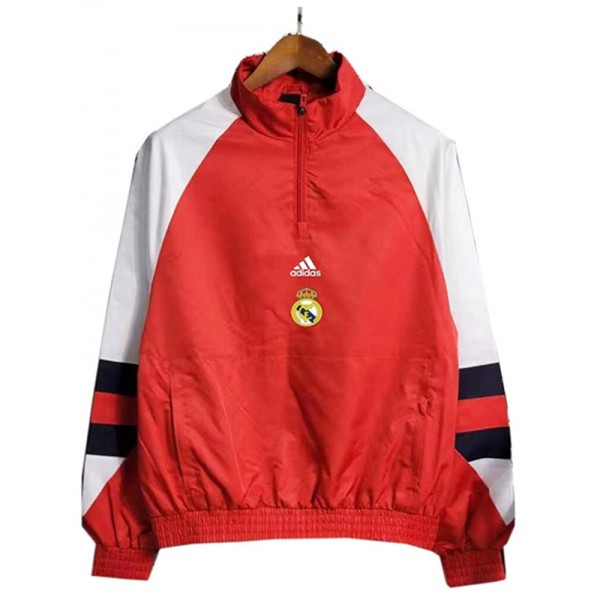 Real madrid windbreaker hoodie jacket football sportswear tracksuit full zipper men's training red kit outdoor soccer coat 2023-2024