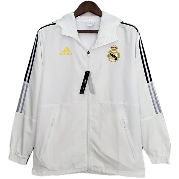 Real madrid windbreaker hoodie jacket football sportswear tracksuit full zipper men's training white kit athletic outdoor soccer coat 2022-2023