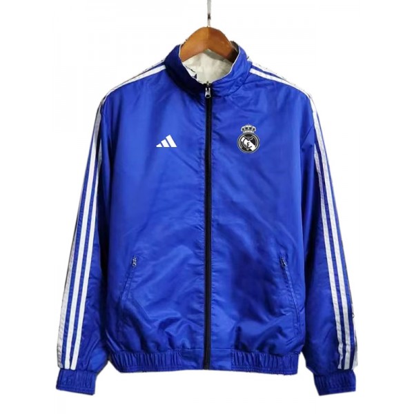 Real madrid windbreaker jacket football sportswear tracksuit full zipper men's training blue white kit outdoor soccer coat 2023-2024