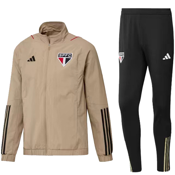 São Paulo jacket beige football sportswear tracksuit full zipper men's training kit outdoor soccer 2023-2024
