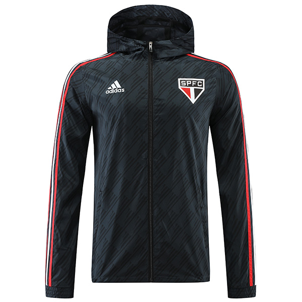 São Paulo windbreaker hoodie jacket black football sportswear tracksuit full zipper men's training kit outdoor soccer 2022-2023