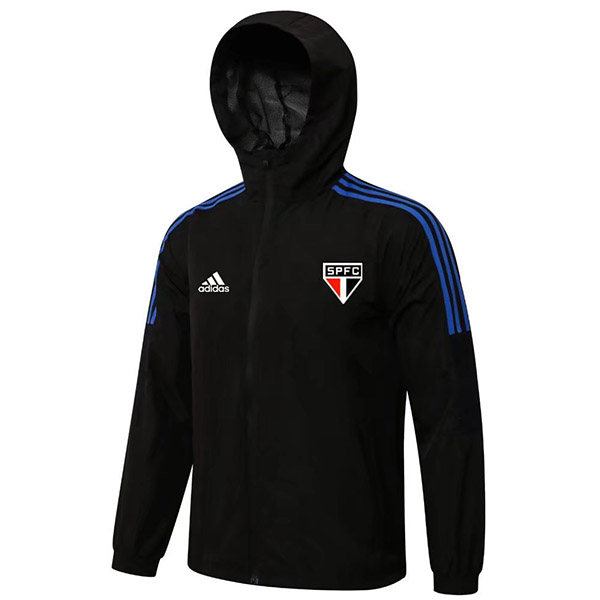 Sao paulo windbreaker hoodie jacket football sportswear tracksuit full zipper men's training black kit athletic outdoor soccer coat 2022-2023
