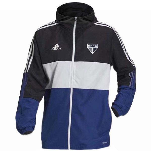 Sao paulo windbreaker hoodie jacket football sportswear tracksuit full zipper men's training blue kit athletic outdoor soccer coat 2022-2023