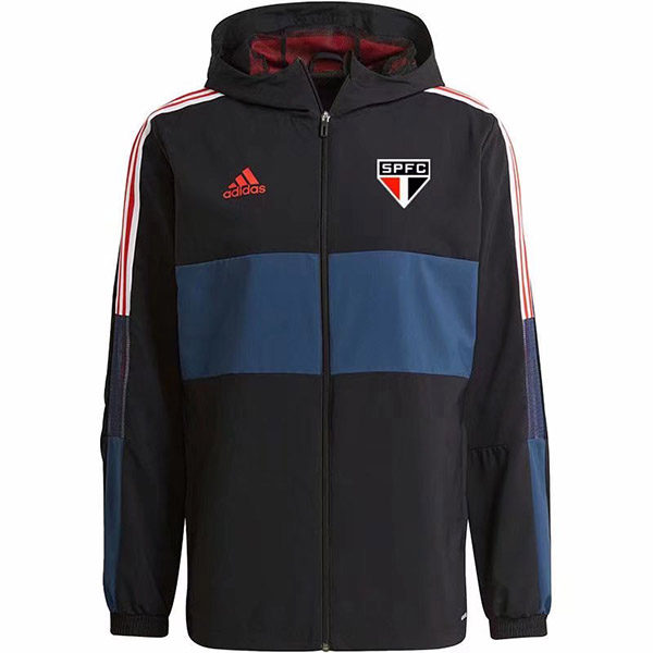 Sao paulo windbreaker hoodie jacket football sportswear tracksuit full zipper men's training kit athletic outdoor soccer black coat 2022-2023