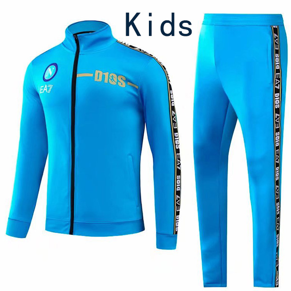SSC Napoli jacket kids kit football sportswear tracksuit full zipper youth training jersey athletic outdoor children soccer coat blue 2022-2023