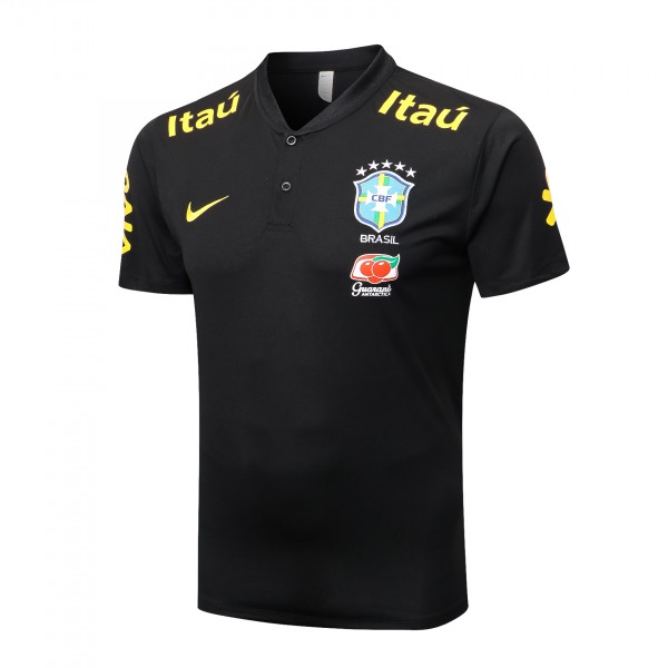 Brazil polo jersey men's black soccer top sports uniform training sportswear kit football shirt 2022-2023