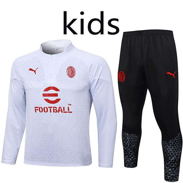AC milan tracksuit kids kit soccer pants suit sports set zipper necked cleats youth uniform children white football mini training kit 2023-2024