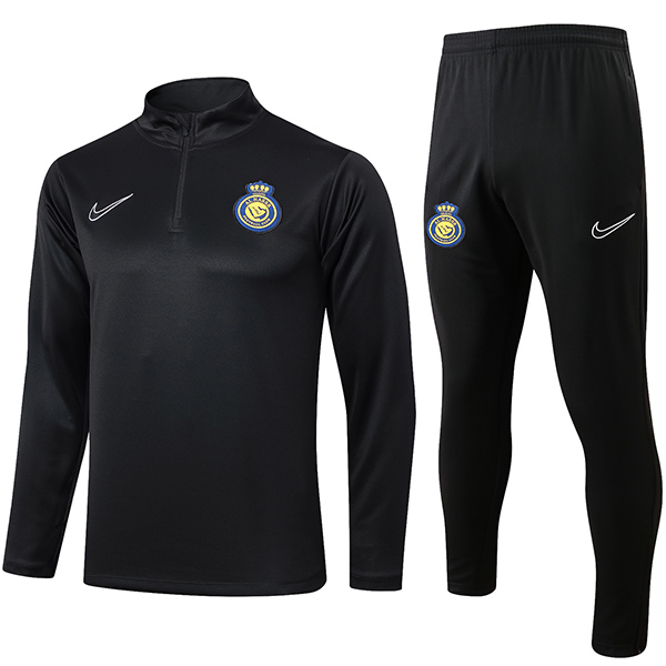 Al-Nassr tracksuit soccer pants suit sports set half zipper necked uniform men's all black clothes football training kit 2024-2025