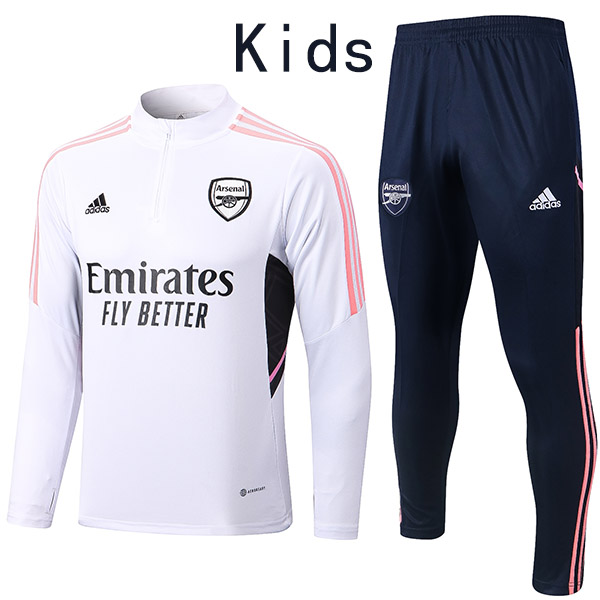 Arsenal tracksuit white kids kit soccer pants suit sports set zipper necked cleats youth uniform children football mini training kit 2022-2023