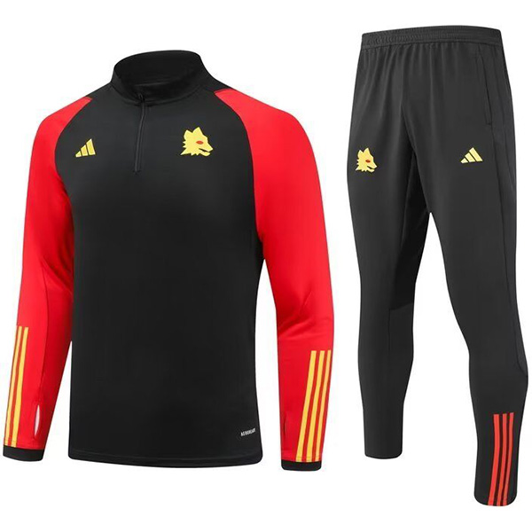 AS roma tracksuit soccer pants suit sports set half zip necked uniform men's clothes football black red training kit 2023-2024