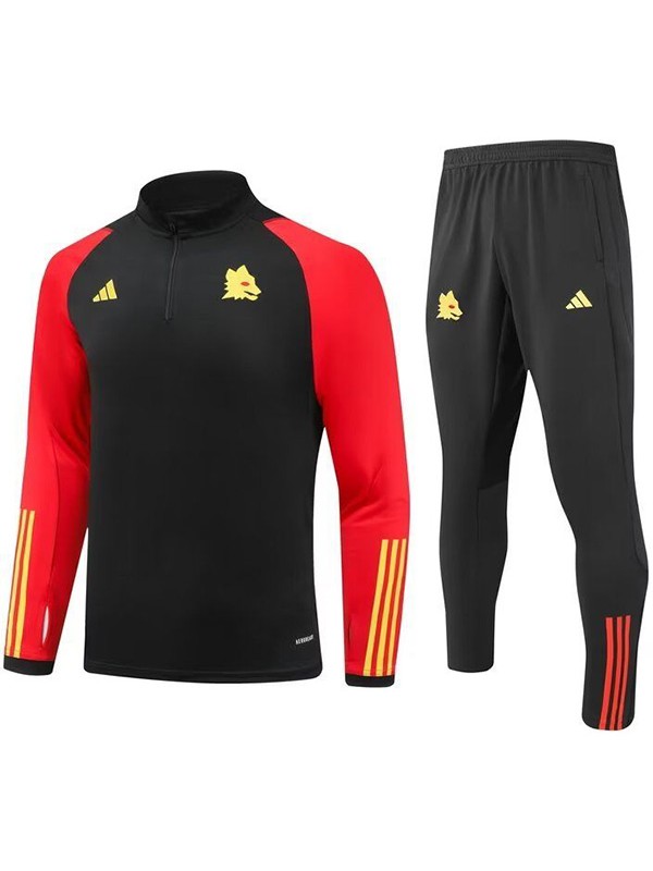 AS roma tracksuit soccer pants suit sports set half zip necked uniform men's clothes football black red training kit 2023-2024