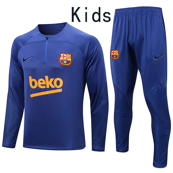 Barcelona tracksuit kids kit navy soccer pants suit sports set zipper necked cleats youth uniform children football mini training kit 2022-2023