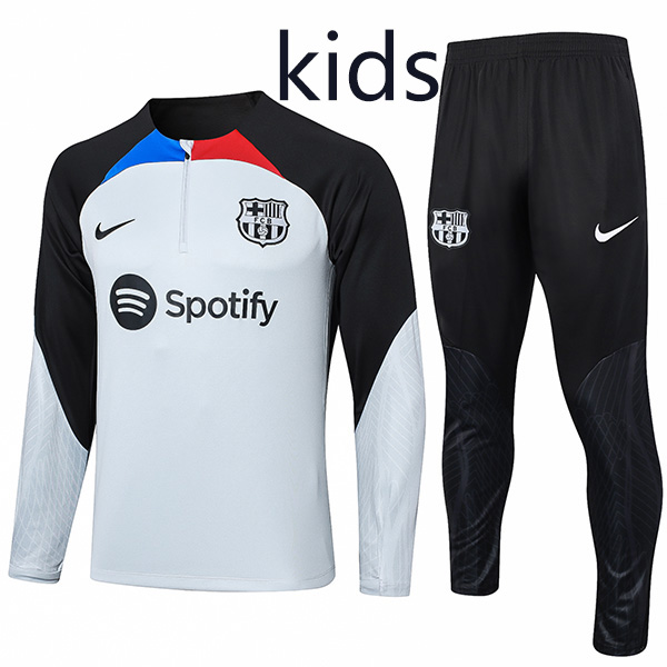 Barcelona tracksuit kids kit soccer pants suit sports set half zip necked cleats youth uniform children gray football mini training kit 2024