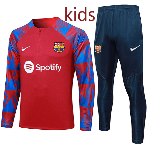 Barcelona tracksuit kids kit soccer pants suit sports set half zip necked cleats youth uniform children red football mini training kit 2024