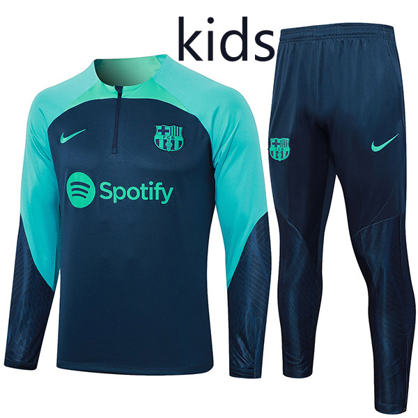 Barcelona tracksuit kids kit soccer pants suit sports set half zip necked cleats youth uniform children teal football mini training kit 2024