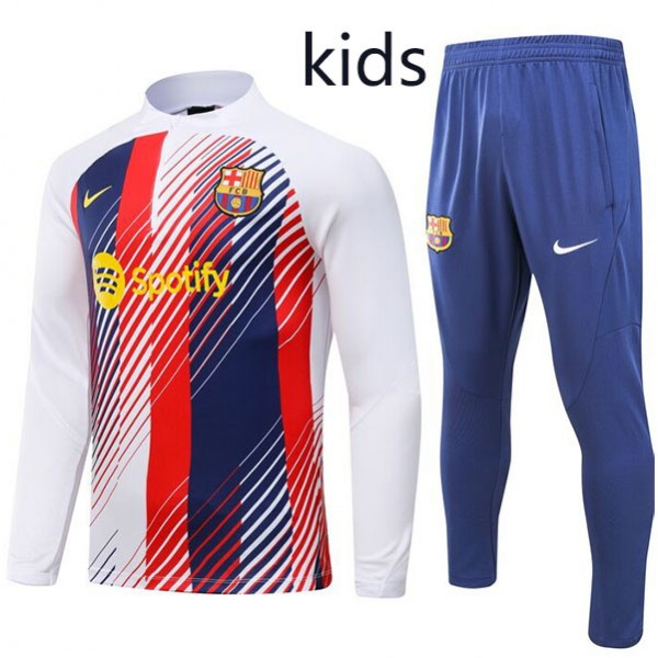 Barcelona tracksuit kids kit soccer pants suit sports set half zip necked cleats youth uniform children white red football mini training kit 2024