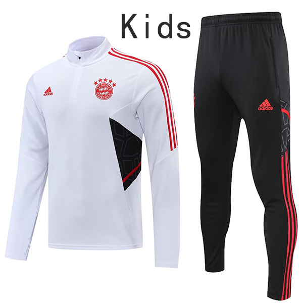Bayern munich white kids kit soccer pants suit sports set zipper necked cleats youth uniform children football mini training kit 2022-2023