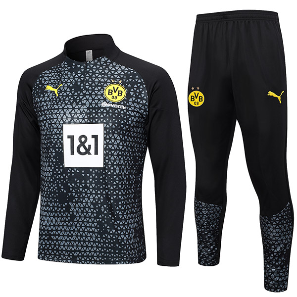 Borussia dortmund tracksuit soccer pants suit sports set zipper necked uniform men's black  clothes football training kit 2023-2024