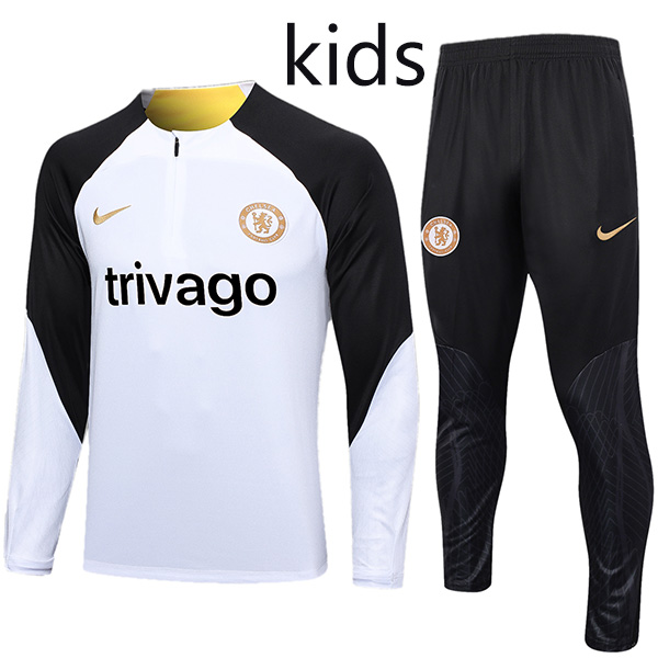 Chelsea tracksuit kids kit soccer pants suit sports set half zip necked cleats youth uniform children white black football mini training kit 2024