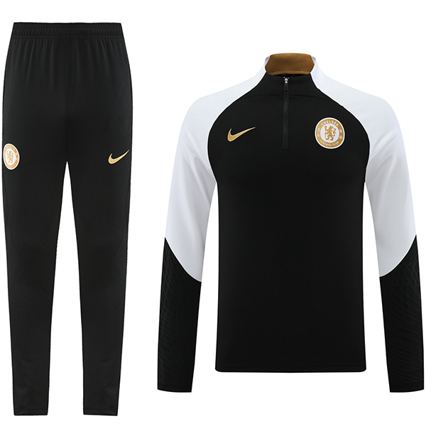 Chelsea tracksuit soccer pants suit sports set half zip necked uniform men's clothes football training black white kit 2023-2024