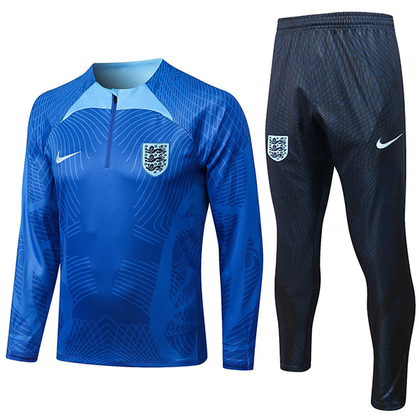 England tracksuit blue men's soccer pants suit sports set zipper necked uniform football training kit 2022-2023