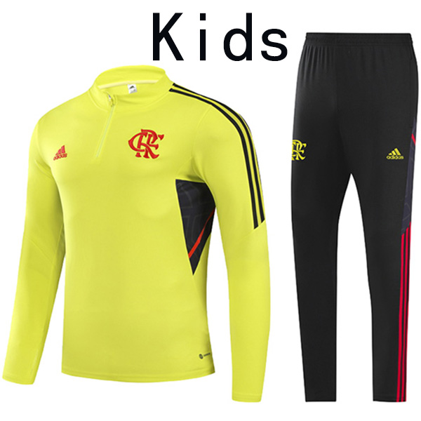 Flamengo tracksuit kids kit yellow soccer pants suit sports set zipper necked cleats youth uniform children football mini training kit 2022-2023