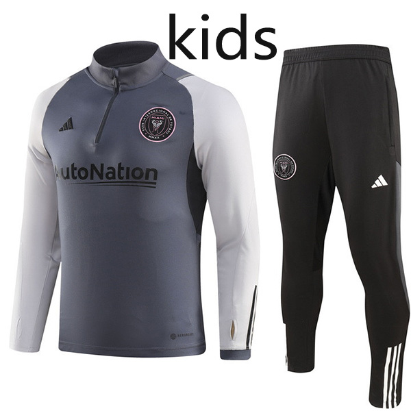 Inter miami tracksuit kids kit gray soccer pants suit sports set zipper necked cleats youth uniform children football mini training kit 2023-2024