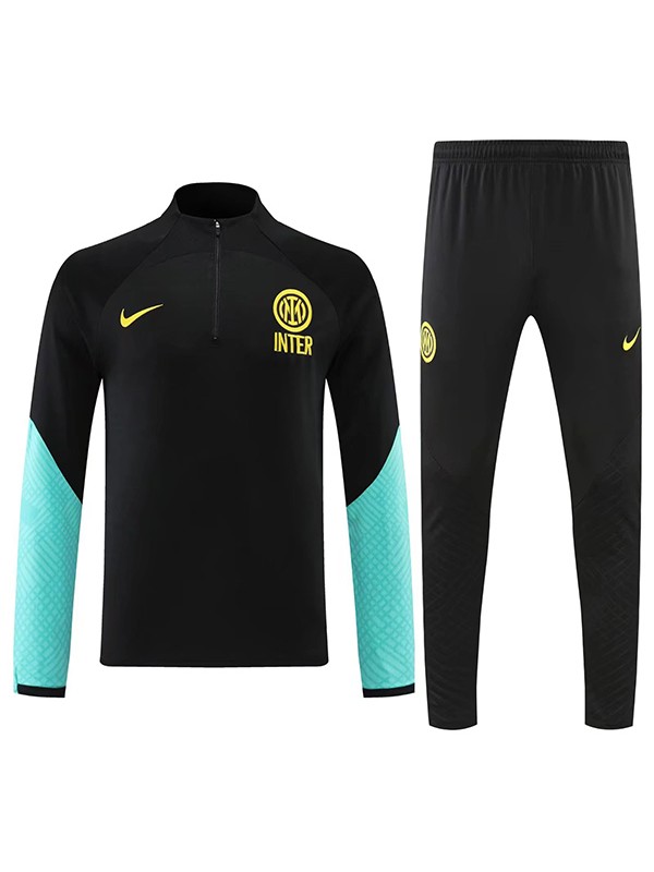 Inter milan tracksuit black soccer pants suit sports set zipper necked uniform men's clothes football cyan training kit 2022-2023